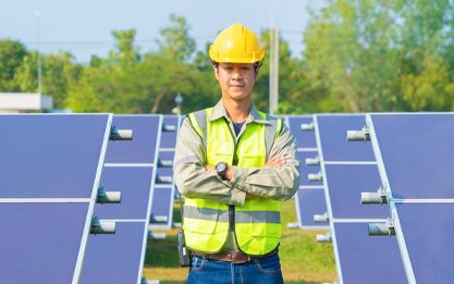 Rooftop solar power system with an inverter installed on a home