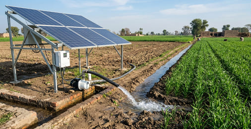 Solar water pumps installed on a farm in Pakistan